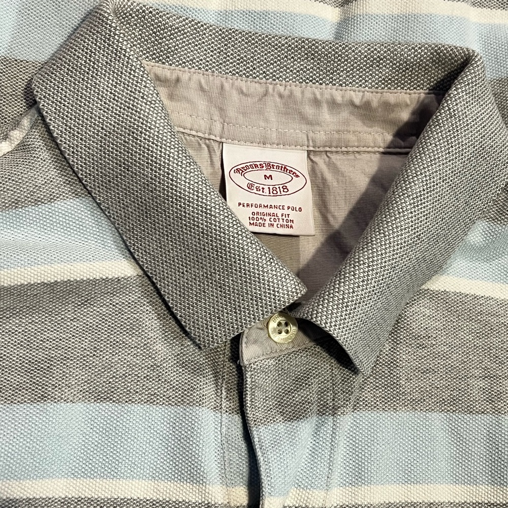 Brooks Brothers Original Fit Polo Shirt Men’s Medium Gray Blue Stripe